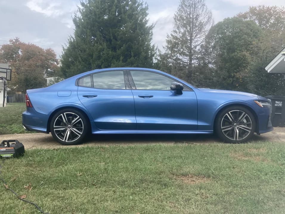 Blue sedan after DMV Luxury Detail restored the exterior finish and cleaned the wheels