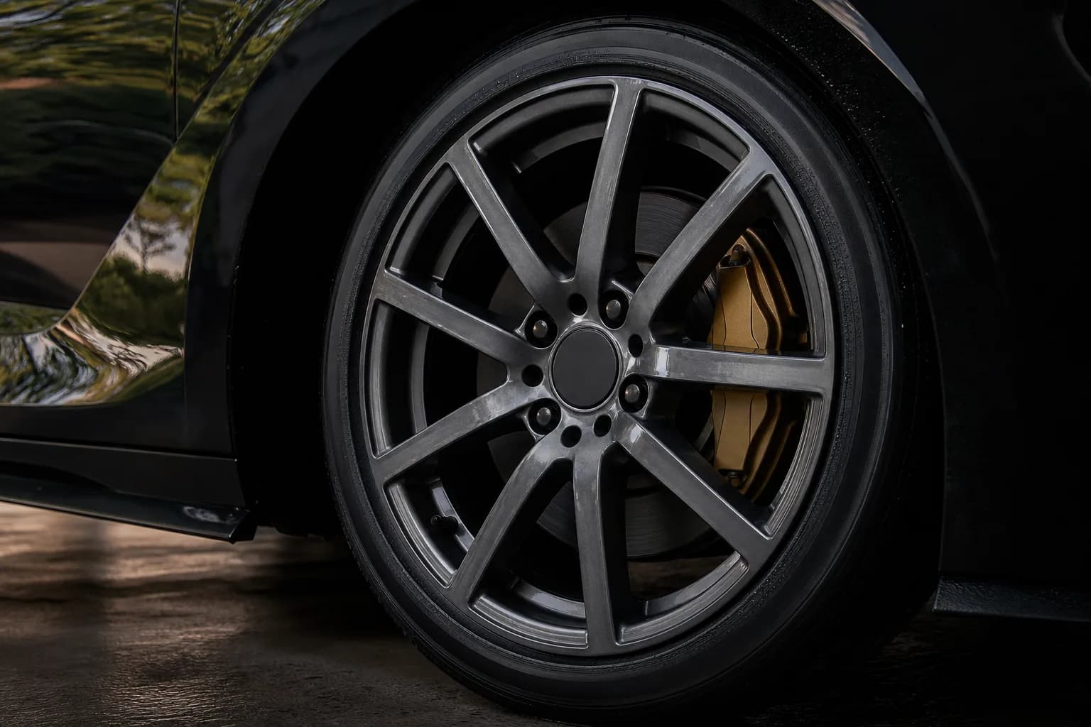 Close inspection of a freshly detailed luxury wheel
